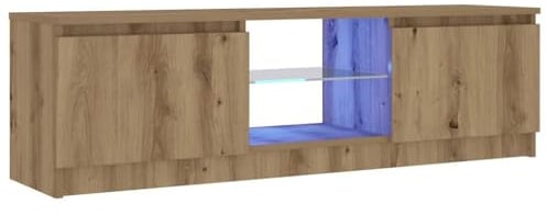 Hommdiy TV-Schrank mit LED-Leuchten Lowboard Sideboard Fernsehschrank Fernsehtisch TV Möbel Artisan-Eiche 120x30x36 cm