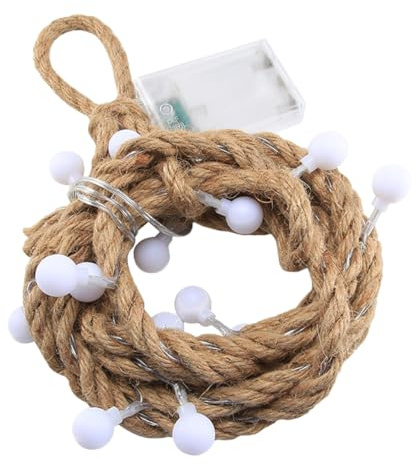 LED Lichterkette 20 LED, Batteriebetrieben, mit Kugeln für Raum | Dekorative Zimmerbeleuchtung, Warmes Licht, Kunststoff und Rope, für Fenster oder Hintergrund