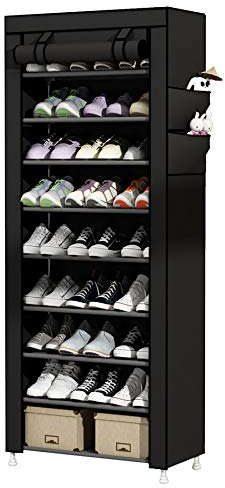 UDEAR Rangement Armoire étagères à Chaussures 10 Couches Meubles à Chaussures avec Housse Noir