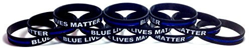 12 Stück blau Leben Egal dünn blau Line Gummi Armband Silikon Armband, schwarz