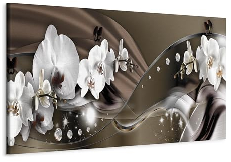 murando - Wandbilder XXL Orchidee 150x50 cm 1 tlg - Wand Deko Vlies Leinwand Bilder Groß Wanddeko Wohnzimmer Schlafzimmer Kunstdrucke Panoramabild - Blumen Perlen Ornament Abstrakt