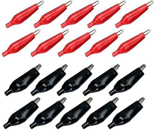 Morsetti a coccodrillo isolati (10 paia, acciaio nichelato), colore rosso e nero
