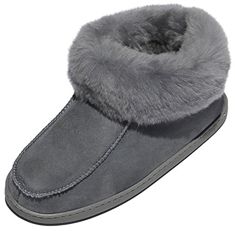 Hollert Lammfell Hausschuhe EWA Premium Damen Fellschuhe aus 100% Merino Schaffell Größe EUR 39, Farbe Grau