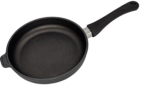 Eurolux Guss-Pfanne Induktion Ø 24 cm - flacher 5.0 cm Rand - kleine runde Alugusspfanne mit Antihaft-Beschichtung - Made in Germany