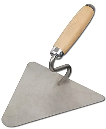 DEWEPRO® Berliner Maurerkelle 200x190mm - Dreieckskelle mit S-Hals und rostfreiem Edelstahlblatt - Putzkelle in Berliner Form mit Schwanenhals und Holzgriff/Holzheft