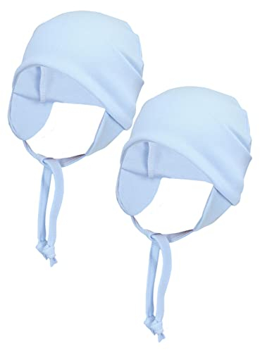 TupTam Baby Erstlingsmütze mit Ohrenklappen 2er Pack, Farbe: Blau, Größe: 62-68