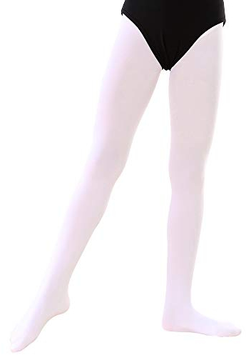 Soudittur Ballett Strumpfhose für Mädchen und Damen mit Fuß Ultra-Stretch, 1 Paar Weiß, Gr.- M (125-140 cm)