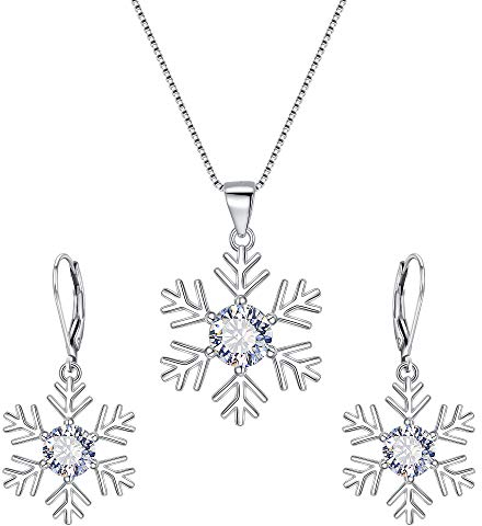 EVER FAITH Schneeflocke Schmuckset CZ 925 Sterling Silber Anhänger Halskette Set Brisur Ohrringe