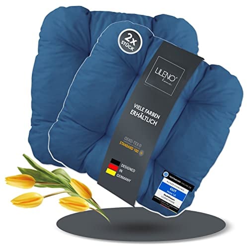 LILENO HOME 2er Set Stuhlkissen Dunkelblau (38x38x8 cm) - Sitzkissen für Gartenstuhl, Küche oder Esszimmerstuhl - Bequeme UV-beständige Indoor u. Outdoor Stuhlauflage als Stuhl Kissen