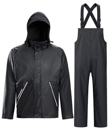 TOWN&FIELD Rain Suits for Fishing Waterproof Rain Gear for Men Women Heavy Duty Rain Coat Jacket with Pants/Overalls(Black,L)