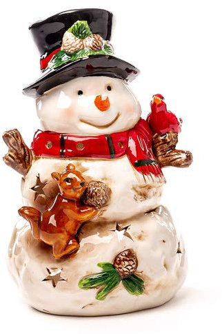 Seyko Windlicht Schneemann, Teelichthalter Weihnachten, Vintage Kerzenhalter, Weihnachtsdekoration H 22cm
