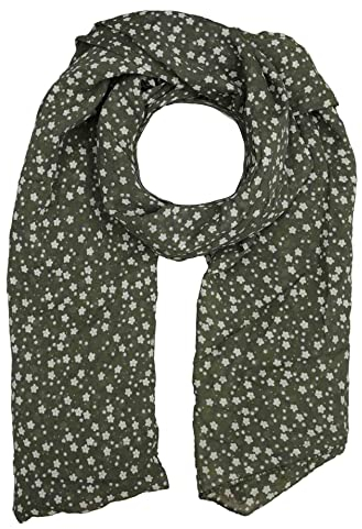 Zwillingsherz Seiden-Tuch im Blümchen Design - Hochwertiger Schal für Damen Mädchen - Halstuch - Umschlagstuch – Pashmina - Loop - weicher Schlauchschal für Frühjahr Sommer Herbst Winter - grün