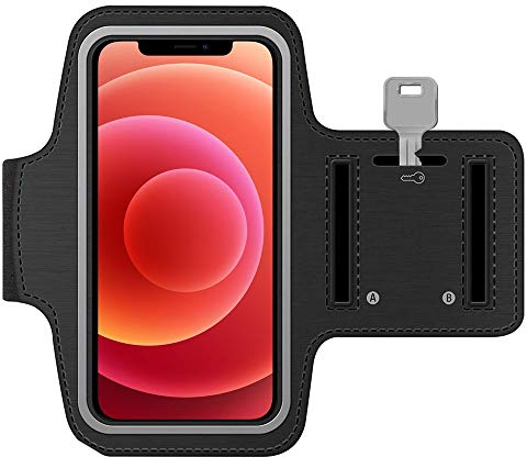 MMOBIEL Brassard de Sport Compatible avec iPhone 16/16 Pro/15/15 Pro Max/14/14 Pro Max/13/13Pro/13 Pro Max/12/12Pro/12 Pro Max/11/11 Pro Max - 6,8 (Noir) Soft Stretch Réfléchissant Réglable