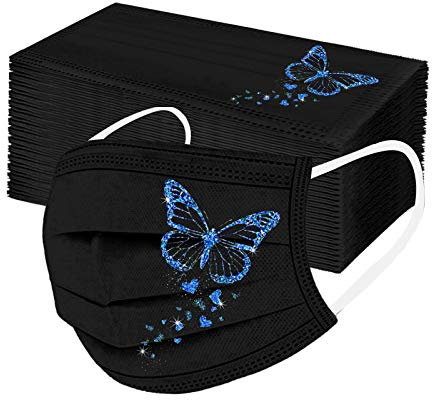 Lulupi 50 Stück Erwachsene Mundschutz Einweg Bedruckt 3 lagig Mund-Nasenschutz Schmetterling Motiv Halstuch Maske Tücher Atmungsaktiv Staubdicht Mund-Nasen Bedeckung Bandana Halstuch Schals