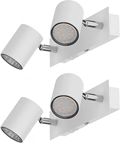 ledscom.de 2 Stück Wandspot WAIKA, zweiflammig, mit Schalter, weiß matt, inkl. GU10 LED Lampen je 227lm warmweiß