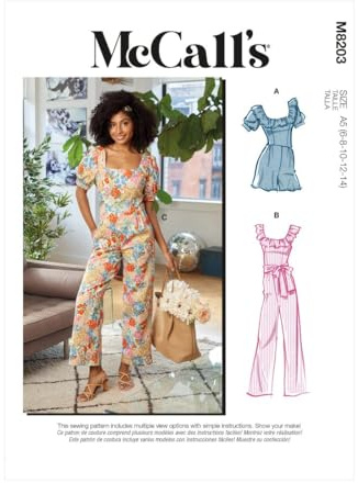 McCalls Sewing Pattern M8203F5 F5 (16-18-20-22-24) Misses' Romper, Jumpsuits & Sash, Multi Colour
