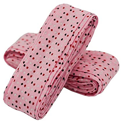 1 x 3m Motiv-Schrägband Saumband 20mm gefalzt Einfassband Dekoband Motivwahl, Motiv:bunte Pünktchen | rosa