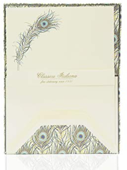 Briefpapier-Box in mit durchsichtigem Deckel, Schreibset 10 Umschläge und 10 Briefpapiere, Motiv Florentiner Hochzeits-Papier, kleines Geschenk