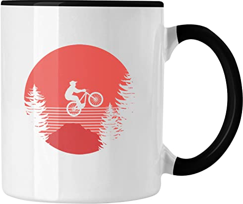 Trendation - Moutainbike Geschenk Tasse Mountainbiker Geschenkidee Kinder Kaffeetasse Männer Accessories Grafik MTB Herzschlag (Schwarz)