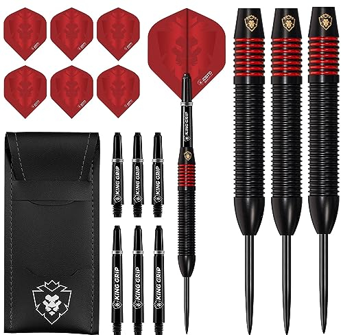 KOTO - Kingprove Black & Red Brass Darts Darts 22 G, Rot, Darts Set inkl. 3 Barrels,Flights + Shafts & Dartwallet, Fester Ringgrip