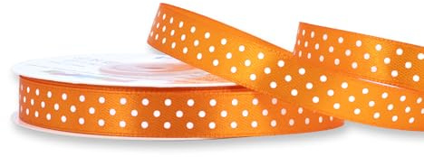 Satinband mit Punkten 12mm x 25m Rolle - FARBAUSWAHL in 12/25mm - farbecht & waschbar - Schleifenband für Hochzeit - Geschenkband zum Verpacken Dekorieren Basteln - Orange 668