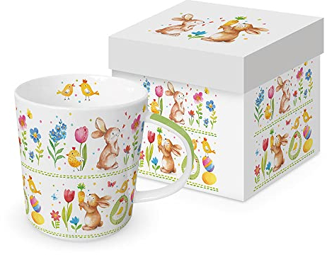 PPD Becher Rabbits at work in Geschenkbox, für 350ml (H 10 x ⌀ 9,8 cm)