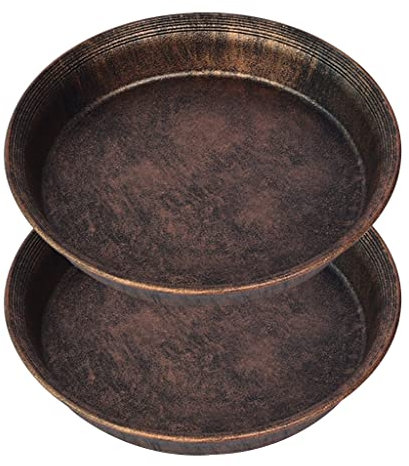 KITUNE Decorative Rustic Plant Saucer Medieval Antique Metal Look, Small Plastic Planter Drip Trays, Flower Pot Plant Drainage Plates to Catch Water (Color : Bronze, Size : 4 2Pack)