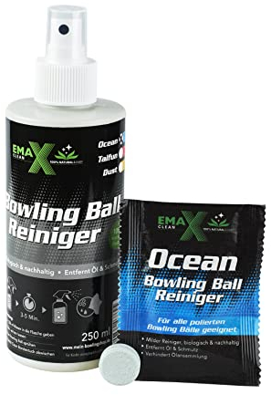 EMAX CLEAN Ocean | Bowling-Ball-Reiniger für polierte Bälle | Effektive Reinigung von Bowling-Kugeln | Ball-Cleaner in Tab-Form | Made in Germany | Tab & Flasche