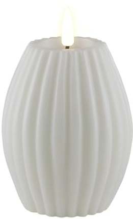 Deluxe Homeart Stripe Flammenlose LED Kerze - mit Real Flame™ Technologie - Batteriebetriebene Kerze (7,5 x 10 cm, Weiß)