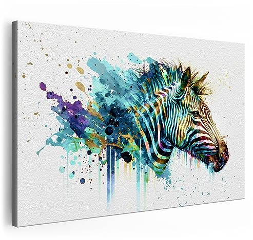 Zebra Bild Aquarell | Pop Art Bilder | Bild Zebra modern | Bild Leinwand XXL | Zebrabilder Modern | Wandbild Zebra Bilder auf Leinwand | Moderne Bilder XXL | S-Art Bild | Leinwand Bilder | Bilder Bunt