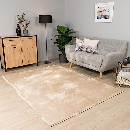 Paco Home Teppich Wohnzimmer Schlafzimmer Kurzflor Waschbar Einfarbiges Muster Flauschig Weich rutschfest Moderne Deko, Grösse:140x200 cm, Farbe:Dunkel-Beige