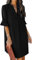 JOCAFIYE Frauen V-Ausschnitt Rüschen Hemdkleid Einfarbige Casual Sommer Kurzes Einfarbig Kleid Schwarz XXL