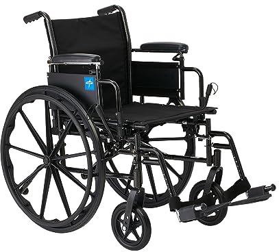 Medline 20” K3 Height Adjustable Wheelchair with Swing-Back Desk-Length Arms & Swing-Away Footrests, 300 lbs. Capacity Transport Aid, Adults & Seniors