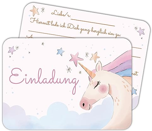 14 Einladungskarten zum Geburtstag. Motiv: „Unicorn“ Qualitätsdruck mit abgerundeten Ecken zum Geburtstag, für Feiern, Partys und für besondere Anlässe.