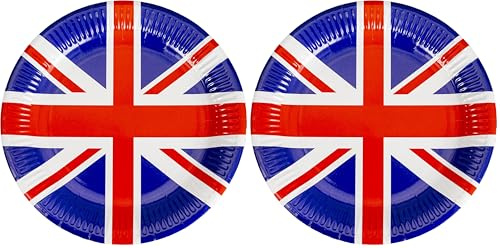 SHATCHI 20pcs Union Jack Paper Plates 23cm Tableware Party Supplies Disposables Britain Sporting Events Pub BBQ Royal Theme Table Decorations (Pack of 2)