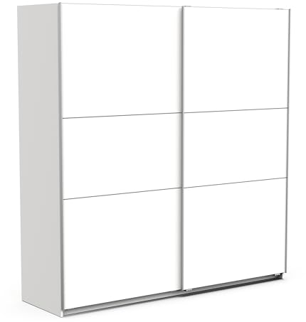 Demeyere Armoire Porte Coulissante avec Penderie Moderne – Coloris Blanc Mat & Finitions Métal - 194,5 x 59,9 x 203 cm