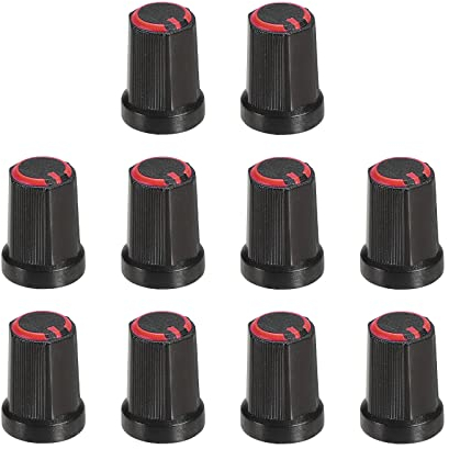 QUARKZMAN Potentiometer Drehknopf ABS Gitarre Knopf für 6mm D Typ Welle E-Gitarren Verstärker Stereoanlagen Bass Lautstärke Ton 270° Drehknopf Schwarz Rot 10Stk
