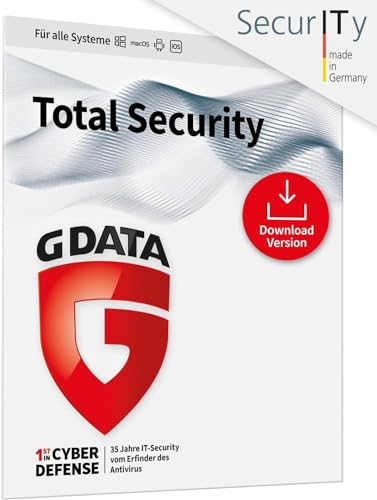 G DATA Total Security 2024 | 3 Geräte - 1 Jahr | Virenschutzprogramm für PC, Mac, Android, iOS | Made in Germany | Key Card mit Lizenzdaten per Luftpost-Brief und per Amazon Email