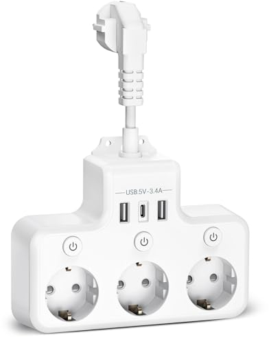 Afitdon Ciabatta Multipresa con 3 USB Ciabatta Elettrica con Interruttore Multipresa Elettrica Salvaspazio Presa Multipla con 3 Prese Schuko