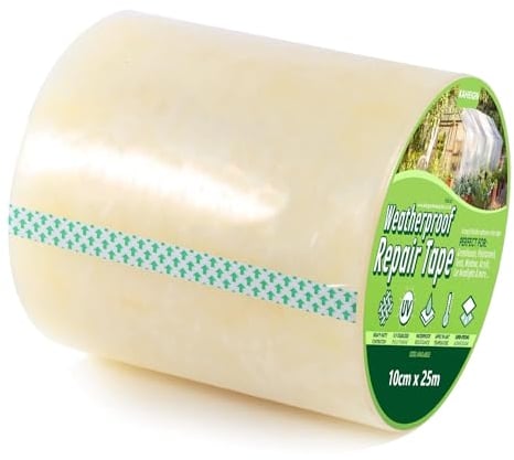 KAHEIGN 10cm x 25m Ruban de Réparation pour Serre, 6 mil Ruban de Réparation en Polyéthylène Transparent Ruban de Réparation de Feuilles de Plastique pour Polytunnel Serre Film Couture Scellage