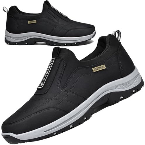 AZMAHT Zapatillas Hombre Senderismo Mocasines sin Cordones para Hombre Zapatillas Trekking Impermeables Nieve Antideslizante Calientes Zapatillas Trail Running,Negro,42/260mm