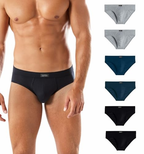 Liabel - Slip Uomo Cotone (Pacco da 6) Bielastico - Mutande Uomo in Cotone Elasticizzato - Intimo Mutande Uomo Colorate alla Moda Bianchi Neri Grigio LS2200