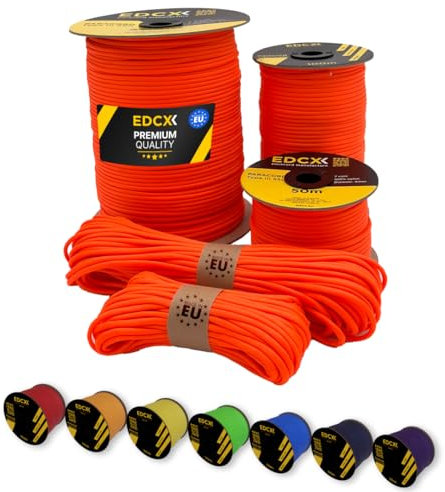 EdcX Paracord 4 mm, 35+ Volltonfarben (10 m, 15 m, 30 m, 50 m, 100 m, 300 m) | Ideal zum Basteln, Camping, Outdoor | 100% Nylonseil 4 mm| Taktische Schnur 550 Typ III (Sofit Orange, 10 m)