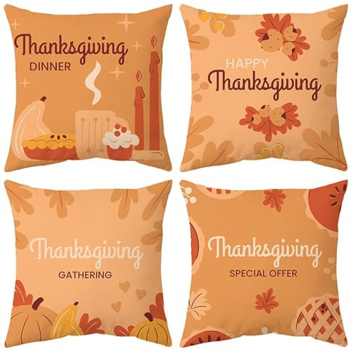 Foyaya Kissenbezug 80x80cm 4er-Set, Orangefarbenes Erntedankfest Kissenbezüge, Dekokissen Extra groß, Pillowcases Outdoor Sofa Kissen für Gartenlounge Wohnzimmer Schlafzimmer YG-666