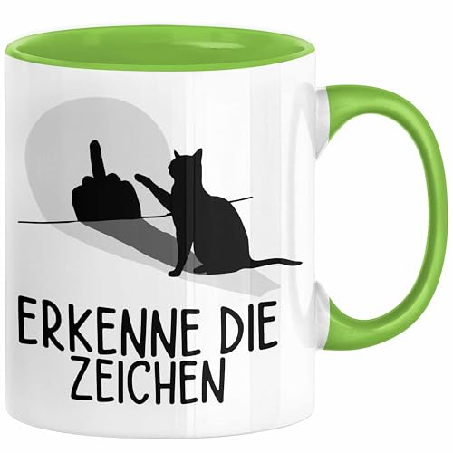 Erkenne Die Zeichen Tasse Geschenk Tasse Mittelfing** Geschenkidee Kaffee-Becher Sarkasmus Spruch (Grün)