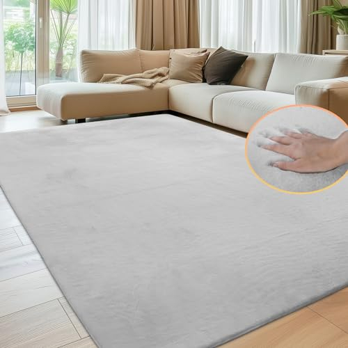 Sour Lemon Weiche Teppich Wohnzimmer, Glatt Teppich aus Kaninchenfell Kurzflor rutschfest, Modern Anti-Rutsch Carpet für Schlafzimmer, Luxuriöse Raumdekoration, Flauschiger Teppichbereich 120x160cm