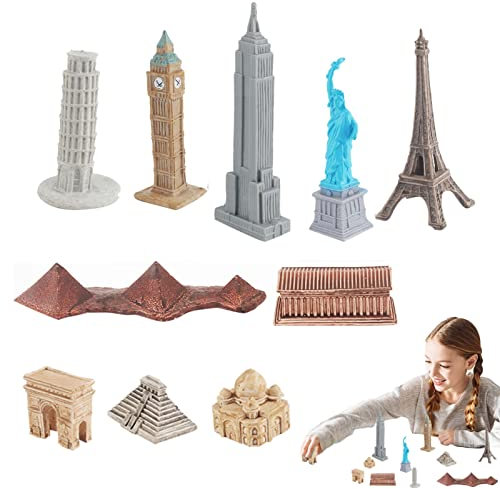 BSEID 2 Global Architecture Figurenset | Empire State Building,Enthält Schiefen Turm von Pisa, Pyramide, Parthenon, Inschriftentempel-Figur, 10 Stück pro Set