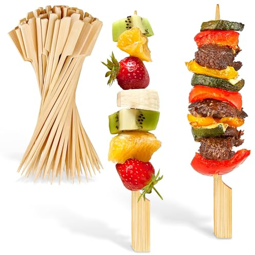 7 Inch Bamboo Skewers for Appetizers (200 Pack), Wooden Appetizer Skewers for Fruit Kabobs, Fancy Skewer Sticks for Parties, Cocktail & Martini Olive Skewers, Heavy Duty Bamboo Skewers for Kabobs