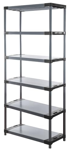 PROREGAL Kunststoffregal Grey Bear | Extra-Tall | HxBxT 220x100x46cm | Fachlast 120kg | Grau | Plastikregal Kellerregal Lagerregal Steckregal