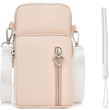 IJHYGD Pochette Telephone Portable Sacoche Femme Petit Sac Bandouliere Femme Avec Accès Aux Ecouteurs Petit Portefeuille Porte-Passeport Bandoulière Réglable (Laiteux Avec Cordon)